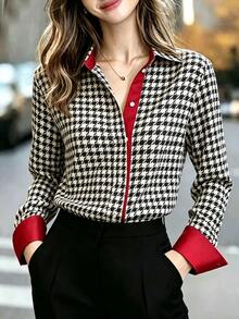 Balvessa Women's Houndstooth Long Sleeve Single-Breasted Casual Shirt - Multicolor - View 1