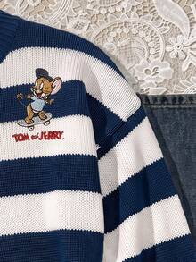 TOM & JERRY X SHEIN SHEIN EZwear 女款卡通圖案拼色休閒日常長袖針織衫 - 彩色 - 查看 5