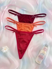 Nora Wilde 3PCS Bow Heart Chain T-Back Panties, Soft And Comfortable, Suitable For Daily Wear And All Seasons, Sweet And Cute, Perfect For Dates And Parties - Multicolor - View 2