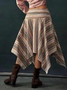 Bohemela Rok Kasual Bergaris Vintage Wanita Serbaguna untuk Musim Panas/Gugur, Sempurna untuk Pemakaian Sehari-hari, Liburan, Jalan-jalan, dan Kostum Halloween - Berwarna merah muda - View 7