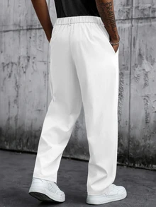 SLATEMANN Men's Solid Color Pleated Casual Versatile Daily Travel Long Pants - White - View 2