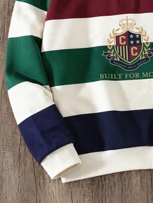 Manfinity Joysei Men's Casual Collegiate Striped Button Collar Pullover Sweatshirt - Multicolor - View 4