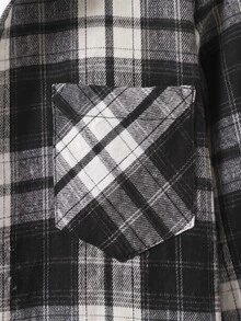 SHEIN 青少年男孩秋季休閒格紋襯衫 - 黑與白 - 查看 5