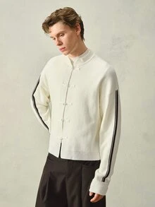 RONVEXI Men's Autumn/Winter Casual Frog Button Cardigan - Multicolor - View 2