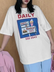 Dazy Plus Letter Print Loose Short Sleeve Casual Vacation White Versatile T-Shirt - White - View 1