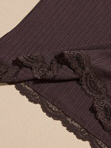 Lullawish Women's Comfortable Knit Jacquard Ribbed Lace Camisole Sleepwear Top 3pcs Set - Multicolor - View 4