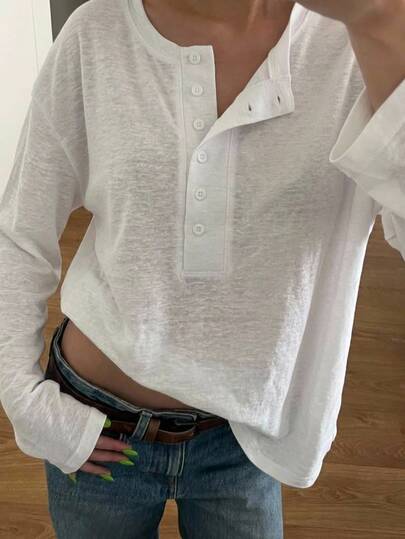 DAZY Camiseta de mujer de unicolor casual versátil para uso diario