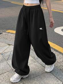 DAZY Women's Loose Curved Leg Printed Sweatpants, Casual Sports Streetwear Long Pants For Spring And Autumn Vacation - Black - View 6