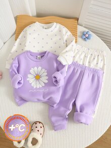 女嬰幼兒 2套裝 秋冬休閒可愛紫色運動衫套裝 多件式 女嬰冬季衣著套裝 - 紫色 - 查看 3