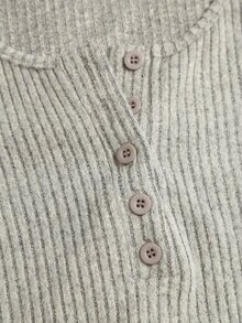 Sweetra 女款春夏秋冬適用旅行通勤休閒居家辦公純色毛絨羅紋面料開襟腰部抓褶設計可調節腰帶紋理面料兩件套 - 淺灰色 - 查看 5