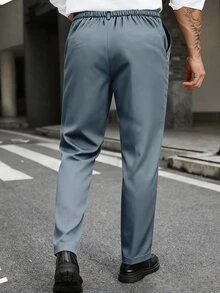 Manfinity Mode Men's Plus Size Versatile Commute Solid Color Suit Pants - Dusty Blue - View 2