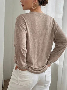 Dazy Plus Solid Color Casual Loose Fit Cover Up, Spring Summer Early Autumn New Women's Top - Khaki - View 2