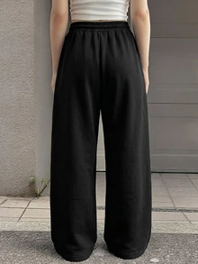 DAZY Women's Loose Curved Leg Printed Sweatpants, Casual Sports Streetwear Long Pants For Spring And Autumn Vacation - Black - View 3
