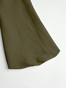Sweetra Women's Solid Color Long Sleeve Waist Tie Casual Top - Dark Green - View 6