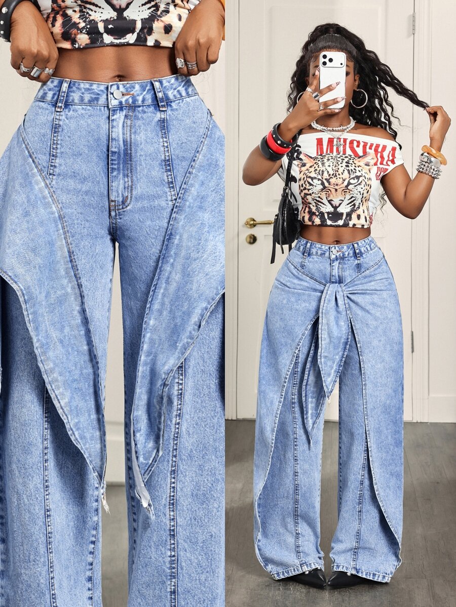 Slaydiva Women's Button Casual Versatile Daily Wear Denim Jeans - Blue - View 1