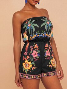 Travachic Tropical Print Bandeau Romper, Vacation Casual - Multicolor - View 3