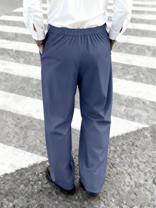 Manfinity Hypemode 男士純色百褶口袋休閒百搭西裝長褲 - 霧霾藍 - 查看 2