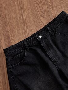 SWAVVY Men's Five-Point Star Frayed Patchwork Wide Leg Jeans - Black - View 6