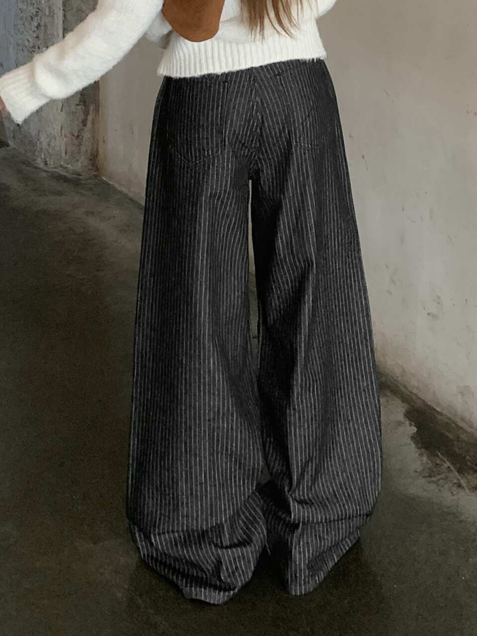Women's Button Fly Striped Wide Leg Loose Casual Denim Jeans