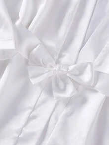 女童白色舒適柔軟緞面公主印花長袖露背繫帶長款睡袍家居服 - 白色 - 查看 6
