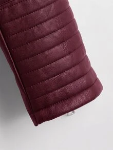 Comfortcana Jaket Motor Kulit PU Wanita Lengan Panjang Warna Burgundy dengan Resleting Depan - Burgundy - View 4