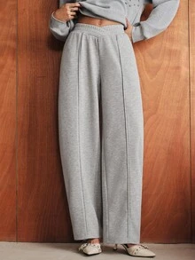 Anewsta New Fashion Casual Asymmetrical Design Loose Fit Women's Sweatpants - Grey - View 3
