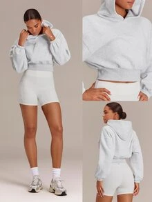 GLOWMODE Everyday Fleece 舒適露營風柔軟輕盈保暖寬鬆短版運動衫，秋冬戶外日常休閒穿搭 - 淺灰色 - 查看 6