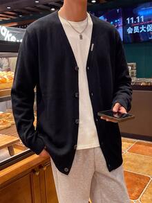 Claim Dot 男士純色休閒百搭日常穿著長袖開襟衫 - 彩色 - 查看 3