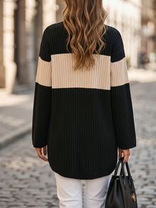 RosyDaze Women's Loose Casual Minimalist Colorblock Lightweight Cardigan, Simple Fashion Thin Jacket, Suitable For Daily Wear Home Travel Black Fall Office - Black - View 2