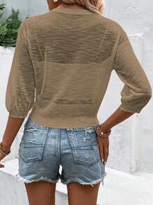 SHEIN Holidaya Casual Versatile Solid Color Cropped Cardigan - Mocha Brown - View 2