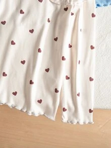 SHEIN Elladie kids 女童休閒舒適保暖百搭愛心印花條紋彼得潘領 3D鉤編花朵裝飾 3件組T恤套裝 秋冬款 - 彩色 - 查看 4