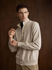 Manfinity CityGents Men's Casual Solid Color Cardigan, Versatile For Autumn/Winter Formal Old Money - Apricot - View 4