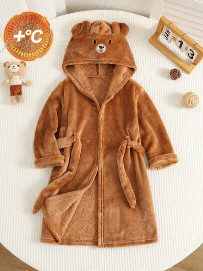 SHEIN Young Boy Knitted Solid Color Embroidered Hooded Casual Cardigan Loungewear