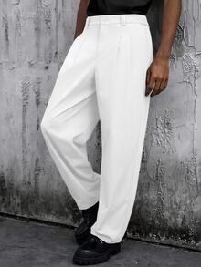 SLATEMANN Men's Solid Color Pleated Casual Versatile Daily Travel Long Pants - White - View 5