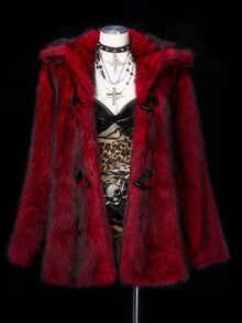 Sunspun Plus Size Harajuku Y2K Subculture Loose Vintage Faux Fur Jacket Winter - Burgundy - View 7