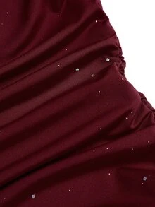 Sweetra فستان قصير للنساء بأكمام طويلة وخصر متسع وحافة مزدوجة الطبقة مع زينة فيونكة وشريط على الكتف، مناسب للحفلات والعطلات والتنقل - عنابي اللون - مشاهدة 6