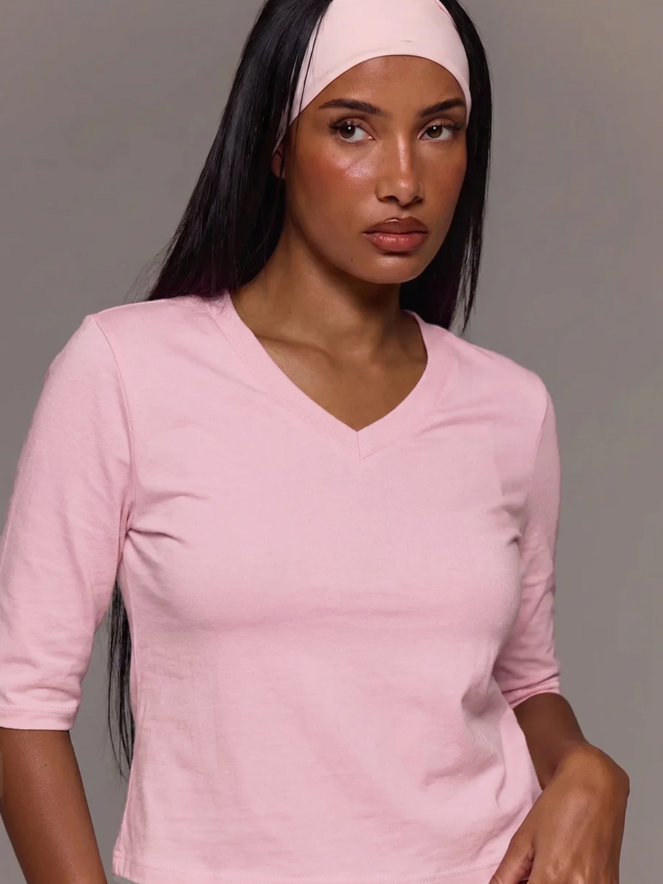 Cotton Blended V Neck Quarter Sleeve Loose Fit Top Tshirt Cute Everyday Basics Sexy Daily Spring Summer Essential