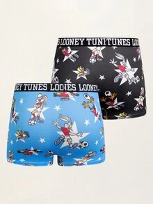 LOONEY TUNES X SHEIN Men's Star Cartoon Print Boxer Briefs - Blue - View 2