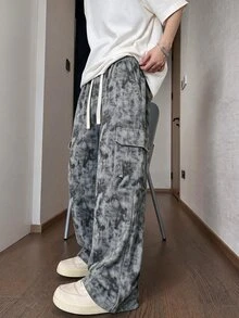 STEELVANCE 男士抽繩腰口袋工裝褲，休閒百搭日常工作穿搭 - 灰色 - 查看 3