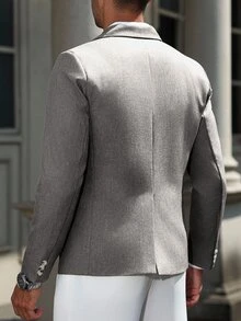 Manfinity Mode 男士休閒鈕扣長袖商務西裝外套 - 灰色 - 查看 2