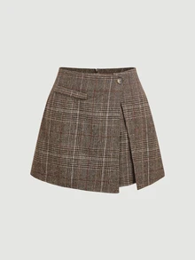 SHEIN MOD Vintage Plaid Cropped Blazer & Asymmetrical Shorts Suit Set - Multicolor - View 7