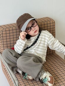 DAZY 2pcs/Set Baju Sweatshirt Lengan Panjang Bergaris Leher Bulat dan Celana Sweatpants untuk Bayi Perempuan (Musim Gugur) - Aprikot - View 6