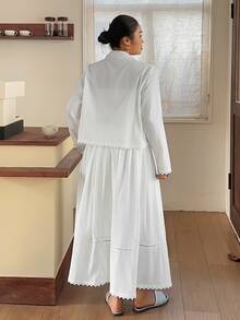 Dazy Plus Elegant Lace Patchwork Pocket Shirt & Skirt 2 Pieces Set, White, Spring/Autumn New Style - White - View 2