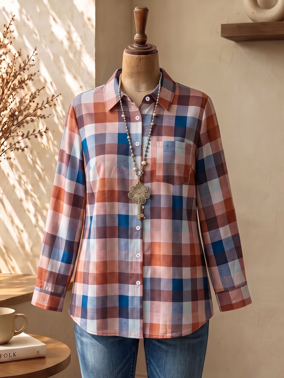 Plus Size Autumn Casual Plaid Shirt Fall
