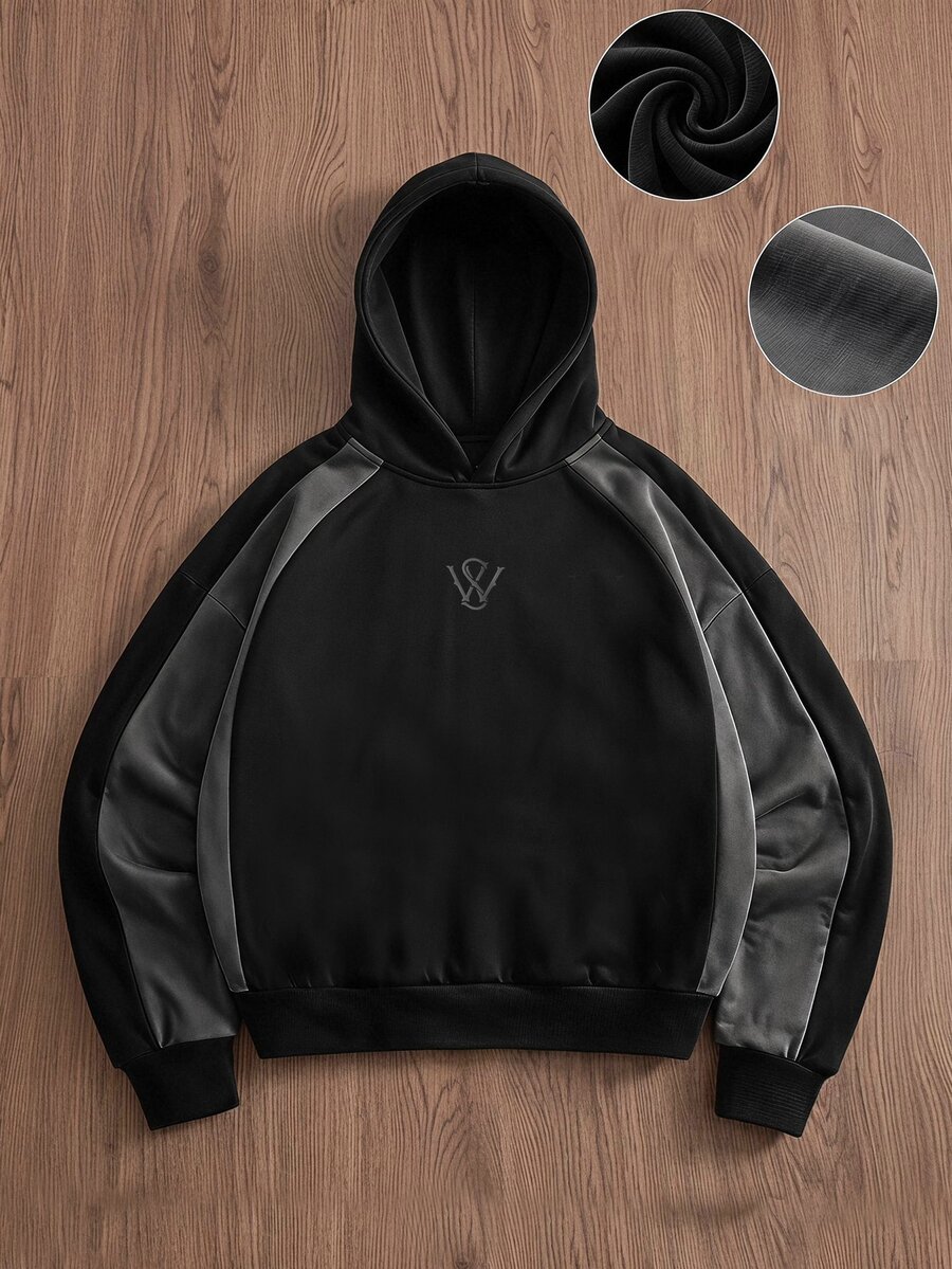 SWAVVY Áo hoodie nam phối màu patchwork phong cách thường ngày - màu đen - Xem 1