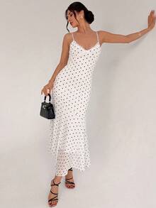 Firerie Women's Summer Elegant Polka Dot Print Spaghetti Strap Dress - White - View 8