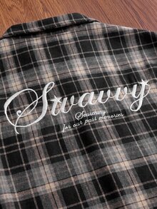 SWAVVY 男士格紋拼接二合一襯衫 - 黑色 - 查看 5