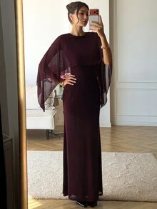 Aloruh Gaun Bodycon Ekor Duyung Jala dengan Syal untuk Wanita - Purple - View 7