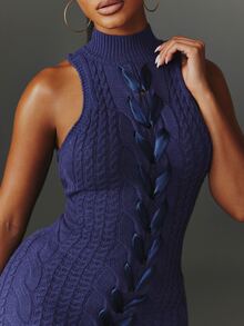 NYA SZN Knit Dress Lace Up Mini Length - Blue - View 5