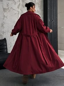 SHEIN EZwear 大尺碼女款純色時尚百搭日常休閒風衣外套 秋季 - 酒紅色 - 查看 2
